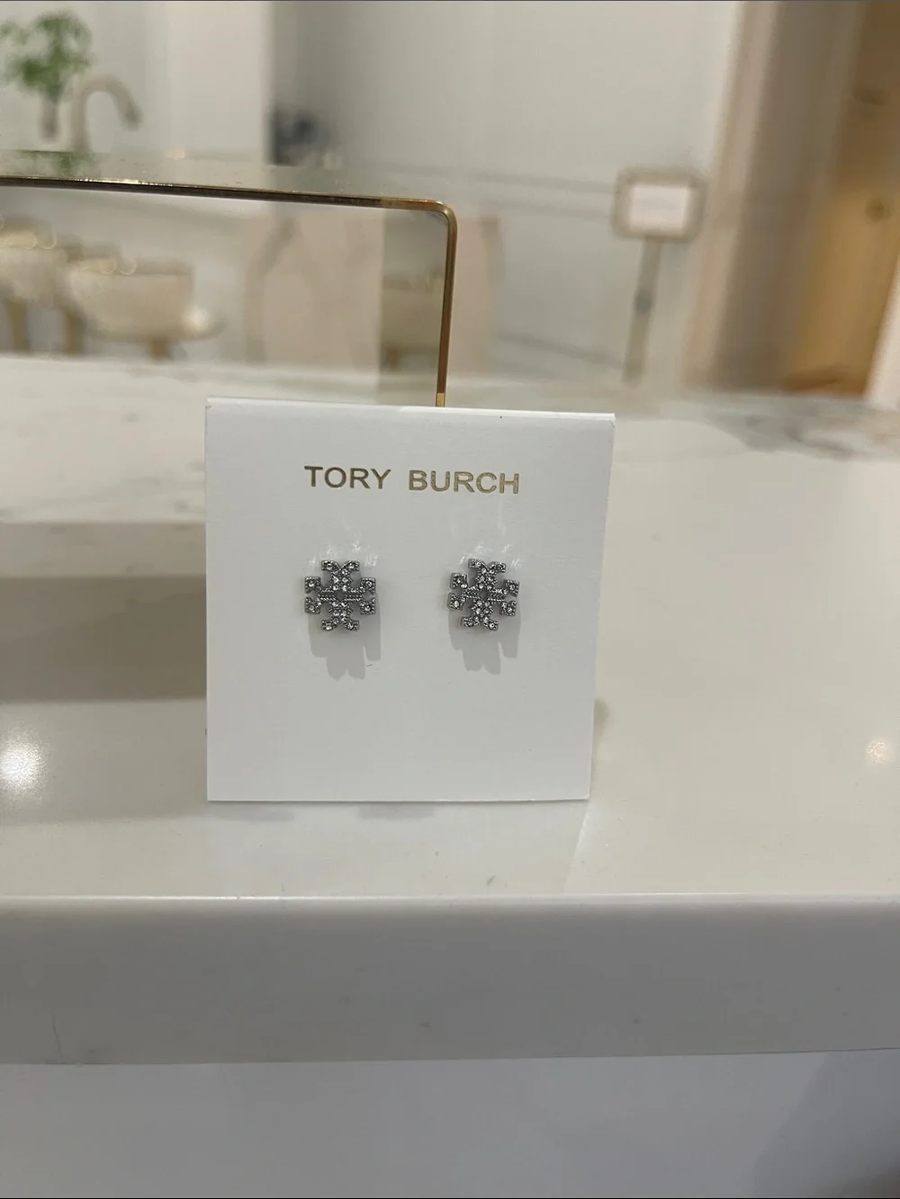Tory Burch Silver Crystal Logo Studs
